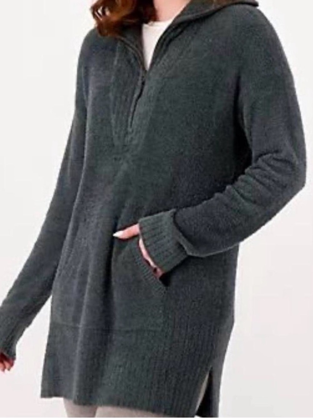 Barefoot Dreams Women’s Charcoal Half-Zip Hooded Sweater
